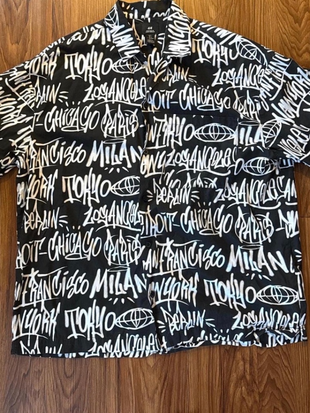 H & M Graffiti button up shirt